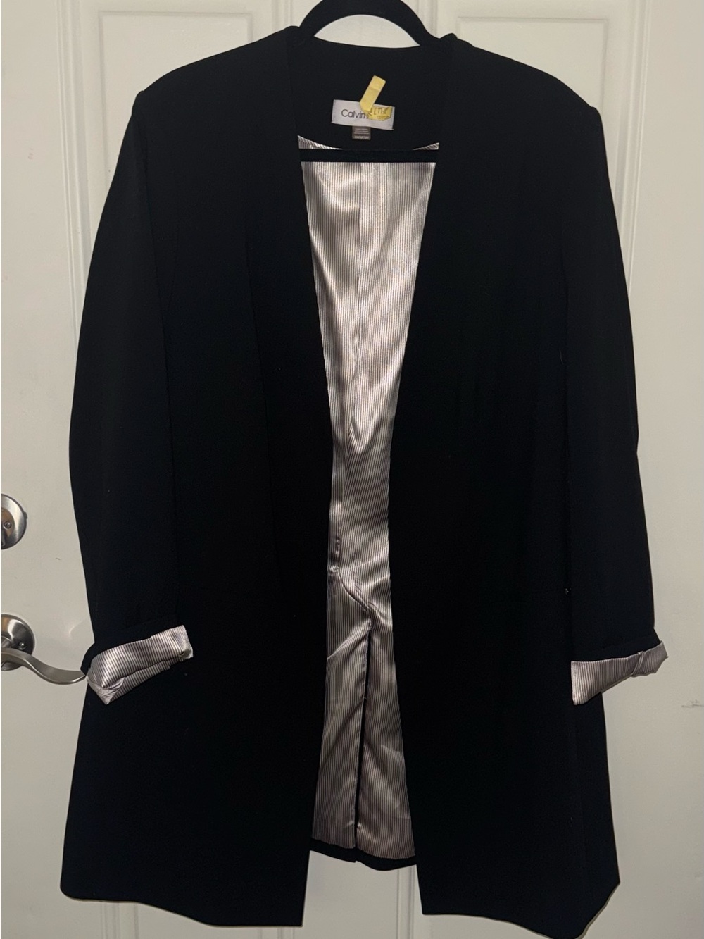 Calvin Klein Black Women's Open Blazer with Silver Lining